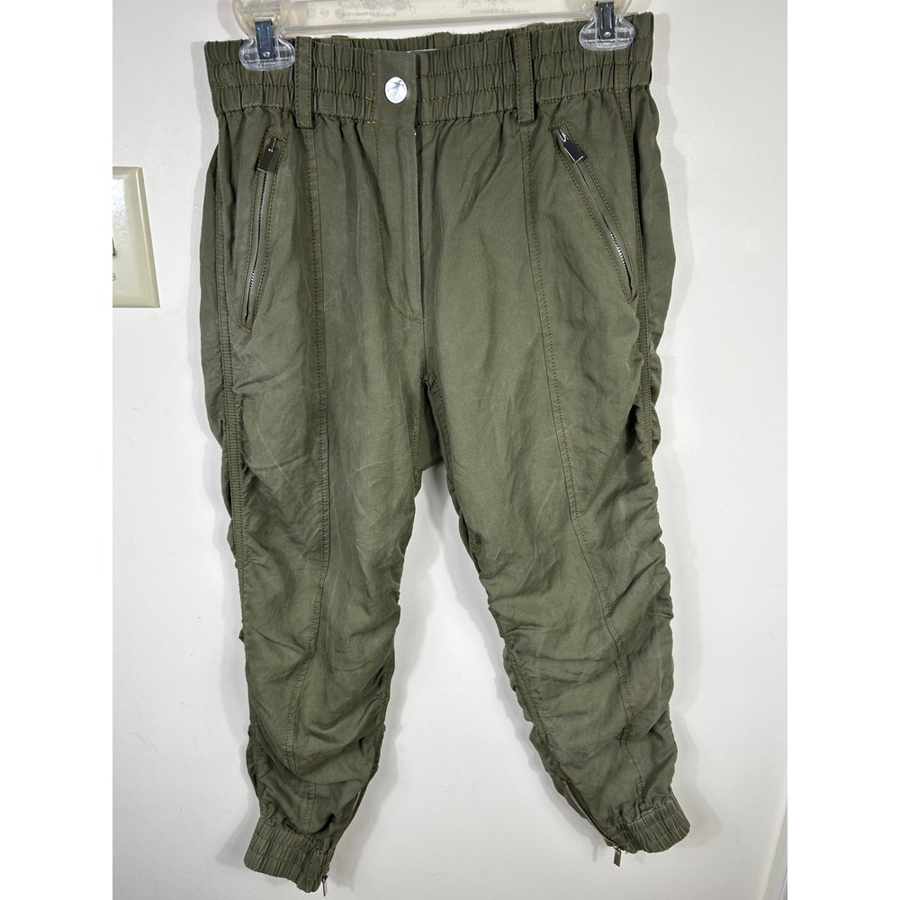 Derek Lam 10 Crosby Utility Jogger Pants Womens 4 Green Cargo Ruched Zipper Cuff